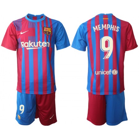 Billiga Fotbollströjor FC Barcelona Memphis Depay 9 Barn Hemma tröja 2021/22 Kortärmad 